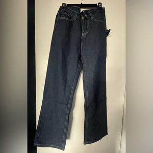 Dark wash wide leg denim jeans
